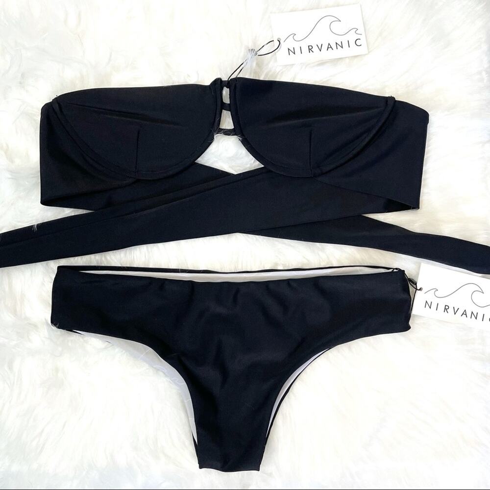 Nirvanic Moana Bandeau Top & Paloma Bottom Swim Set in Black Women’s LARGE $162